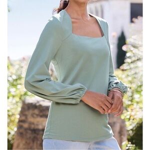 Soft Surroundings Maureen Sage Square Neck Top for Women size Medium